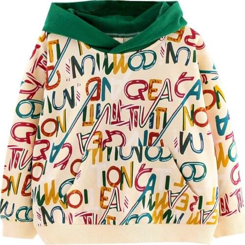 Fashion Kids Girls Sweatshirts Letter Print Autumn Loose Cute Hoodies Cotton Long Sleeve Sweatshirt Green Childrens Sportwear