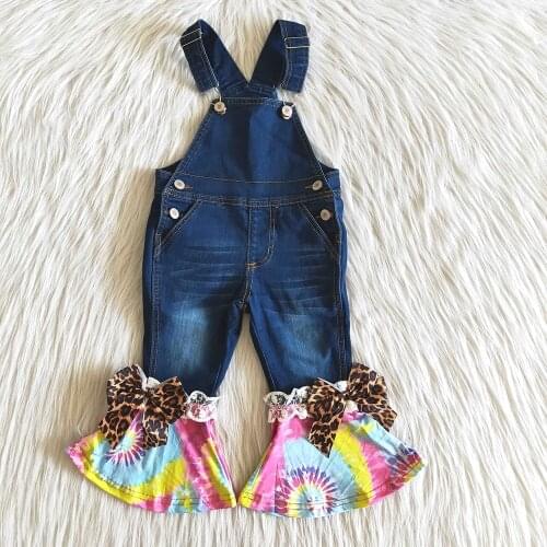 Fashion Tye-dye Jeans For Fall Girl Cute Jumpsuit With bows Children High Quality Button Design Pants