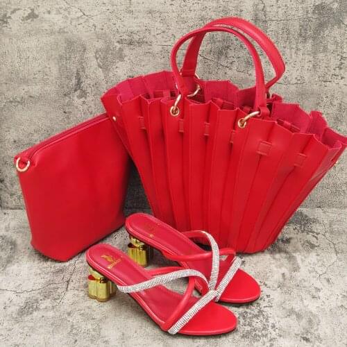 New Red Color Fashion Italian Shoes With Matching Clutch Bag Hot African Big Wedding With High Heel shoes and Bag Set Party