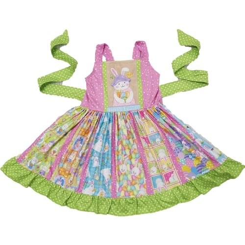 Easter cartoon rabbit print boutique girls cute twirl dress