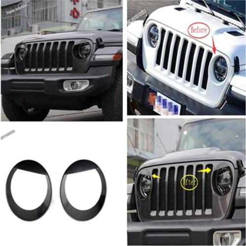 Lapetus Front Head Lights Lamp Ring Cover Accessories Exterior Trim 2 Piece Fit For Jeep Wrangler JL 2018 2019 2020