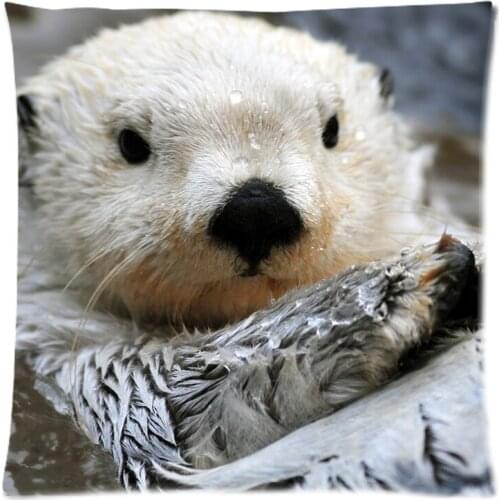 Custom Cushion Cover Sea Otter Cotton Linen Pillow Case Chair Sofa Home Decorative Throw Pillow Cover 45X45CM