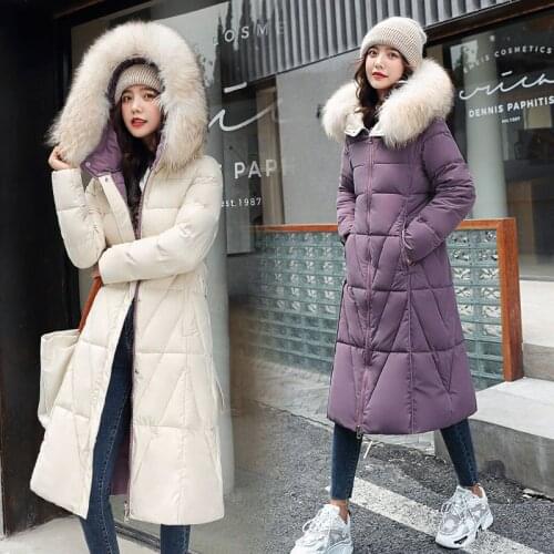Down Parkas Women Big Fur Collar Hoodies Double Side Coat 2021 Winter Long Jacket Female Casual Warm Cotton Padded Outwear