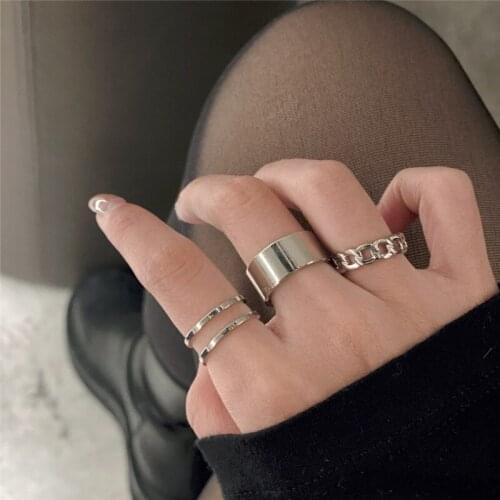 QIMING 3pcs Stainless Steel Rings For Women Geometric Korean Style Titanium Steel Stackable Finger Ring Bague