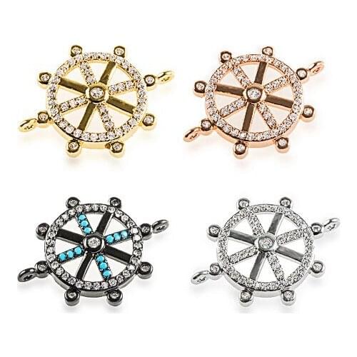 23*17mm steering wheel crystal micro pave cz zircon cubic zirconia beads DIY Copper necklace charm bracelet connectors dgf3