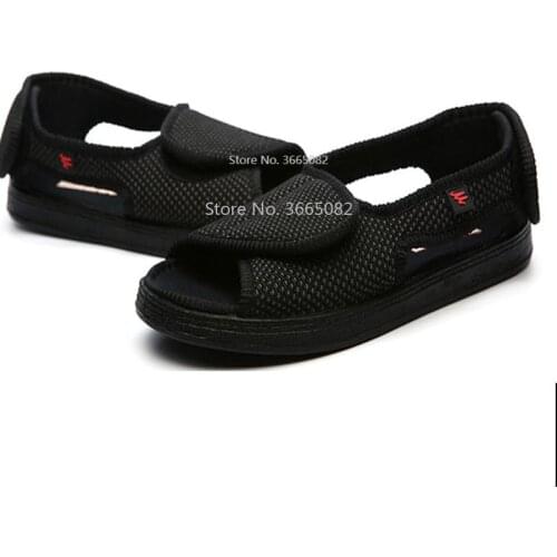 Summer dew toe diabetic shoe female foot swollen feet wide magic stick shoes thumb outside the middle-aged old Mens sandal