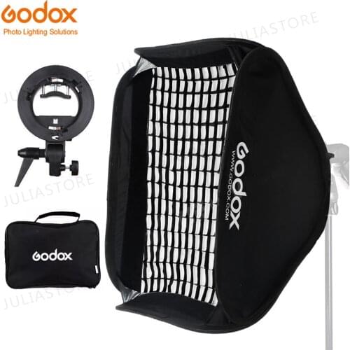 Godox 40*40cm/50*50cm/60*60cm/80*80cm Flash Speedlite Softbox+S type Bracket Mount Kit +Grid for Flash Speedlite Studio Shooting