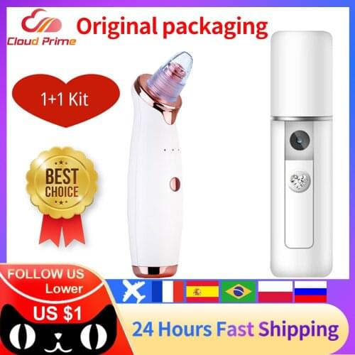 Facial Blackhead Remover Vacuum Face Skin Pore Cleaner Suction Acne Pimple Removal Tool with Mini Nano Facial Steamer mist spray