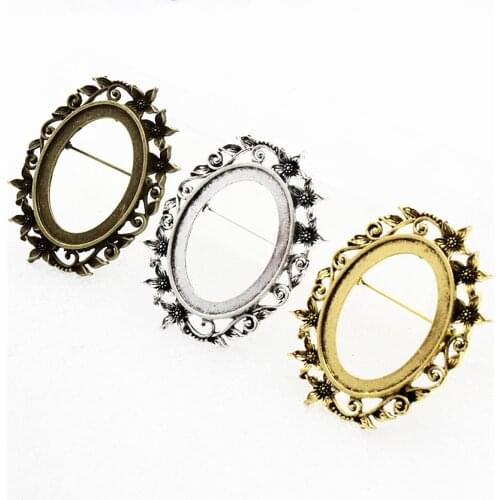 Fit 30x40mm Vintage Oval Blank Setting Bezel Blank Base Glass Cabochon Brooch Base For DIY Making Accessories 6pcs/lot K06085