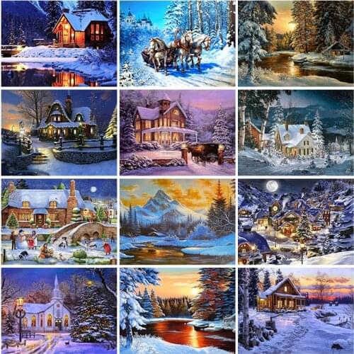 Winter Snow Scenery DIY 5D Diamond Painting Full Round Diamond Embroidery Mosaic Rhinestone Landscape Cross Stitch Kits