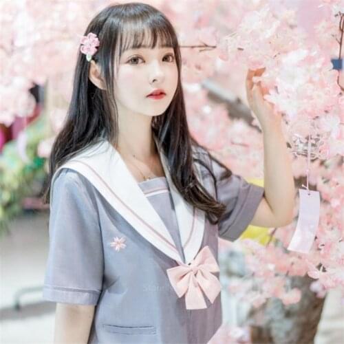 Japanese School Uniform JK Girl Women Anime Pleated Skirt Sakura Embroidery Kawaii Sailor Collar Student Estudiants Costume Set