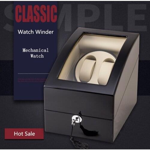 2 Slots Mechanical Watch Winder Black Wood Mens Storage Watch Winders With Lock Classic New Design Simple Watch Gift Box W104