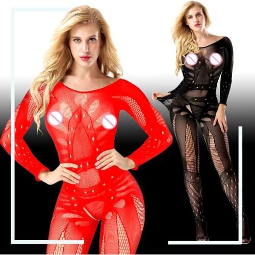 Women Fishnet Bodystocking Teddy Bodysuit Catsuit Sexy Costumes Lingerie Crotchless Plus Size Slutty European American Clothing