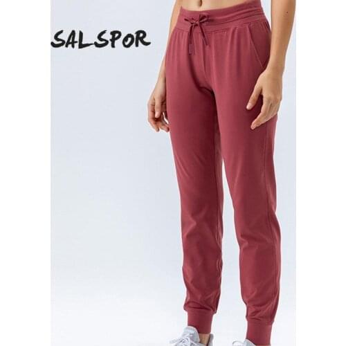 SALSPOR Yoga Leggings Women Naked feel Fabric Workout Sport Jogging Pants Waist Drawstring Fitness Pocket Running Sweatpants