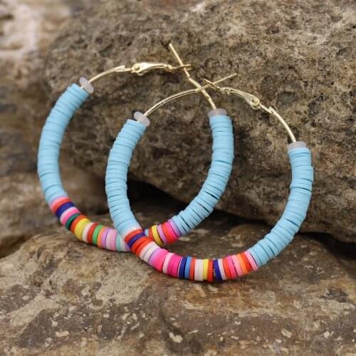 Boho Jewelry Hoop Earrings for Women 2021 Multicolor Polymer Clay Cute Korean Fashion Earrings Female Girls Gifts