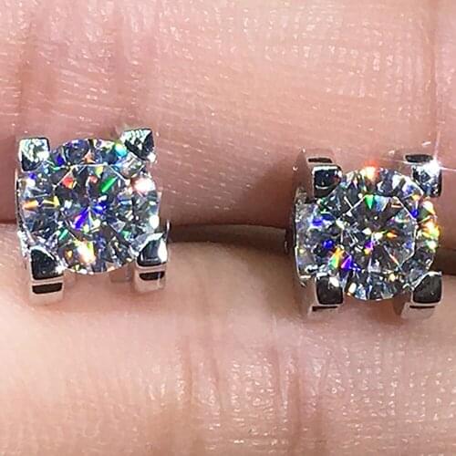 18K White Gold Stud Earrings Women 0.5 1 2 3 Carat Round Moissanite Diamond Present Wedding Anniversary Engagement Party Gift