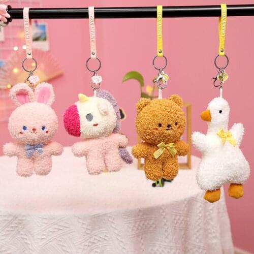 1pc 16CM Cute Unicorn Bear Rabbit Pig Goose Plush Toy Cartoon Stuffed Pendant Doll Girl School Bag Keychain Children Gift