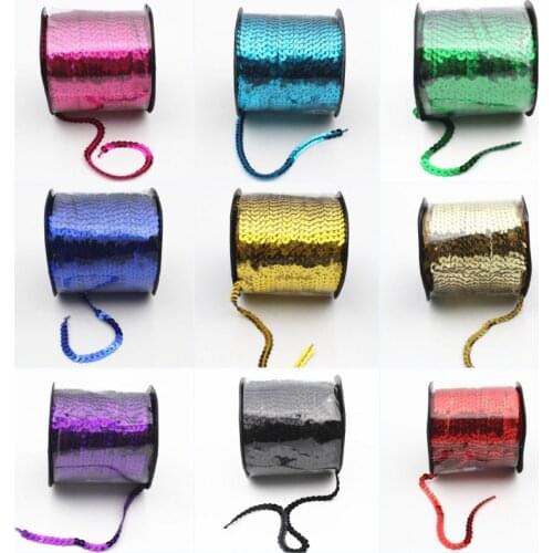 100yard/roll 6mm MulitColor Silver Based PVC Loose Sequin Chain Sew on Trims Line Paillette for Bag Cloth Crafts DIY Accessories