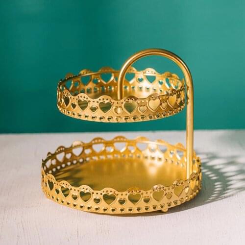 2 Layer Iron Decorative Tray Fruit Vege Diaplay Free Standing Home Decor