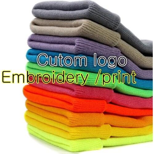 20pcs a lot print embroidery logo knitted beanies caps for adult New winter men and women Ski skullies gorros