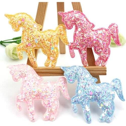 28Pcs 5.5*7cm Shiny Unicorn Padded Appliques For Glitters Horse Crafts Decor DIY Headwear Hairpin Ornaments Accessories