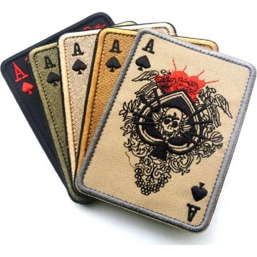 3D High Quality 100% Embroidery Patches Loops And Hook Death Card Rectangular Patch Poker Armband Spade A Poker Patches