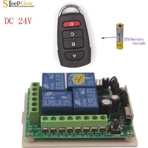 Sleeplion 24V 4Channel Universal Remote Switch Wireless Remote Control Garage Door Switch 24V 4CH Module 315/433MHz