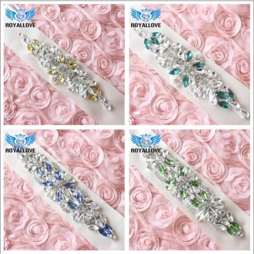 4 pieces Delicate Crystal Rhinestone Applique for Dresses Costume Hats Wrist Flower Headbands Applique Iron on Sapphire Blue