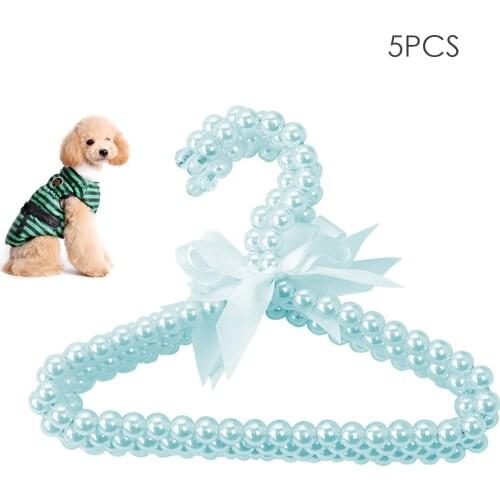 5 pcs Pet Clothes Hangers Bow Pearl Beaded Clothes Dress Coat Hanger Kid Children/Pet Cloth Hanger Clothes Drying Rack