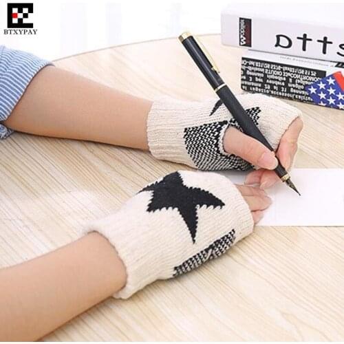 500p! Winter Warm Women Boy&Girl Students Gloves,Fashion Wild Wool Knitted 5 Star Fingerless Half Finger Gloves Children Gloves