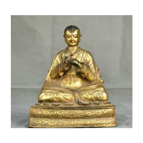 8" Old Tibetan Copper Gold Je Tsongkhapa Tsong-Kha-Pa Lama Guru Buddha Statue