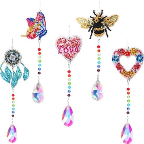 DIY 5D Diamond Painting Mosaic Sun Catcher Jewelry Kit Rhinestone Wind Chime Window Garden Wall Hanging Room Decoration Crafts