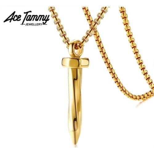 Hot-selling Stainless Steel Nail Shape Pendant Cool Style Polished Shiny Gold Necklace
