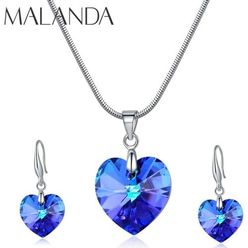 Malanda Fashion XILION Heart Crystal From Swarovski Set Necklace Drop Earrings For Women Jewelry Sets Wedding Party Girls Gift