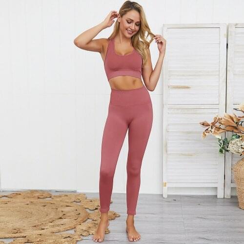 2 Pcs Sports Suits Set Women Yoga Sets Gym Fitness Pants Joggers Sportswear Leggings Padded Push-up Seamless Sports Athletic Bra
