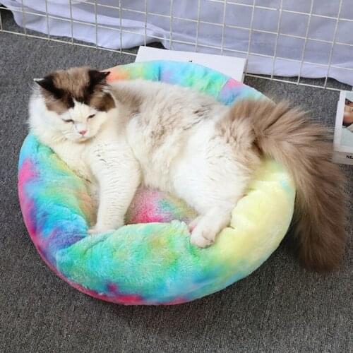 Round Plush Fluffy Pet Bed House for Cats Kennel Pet Litter Removable and Washable Pet Dog Bed Winter Warm Cat Sleep Accessories
