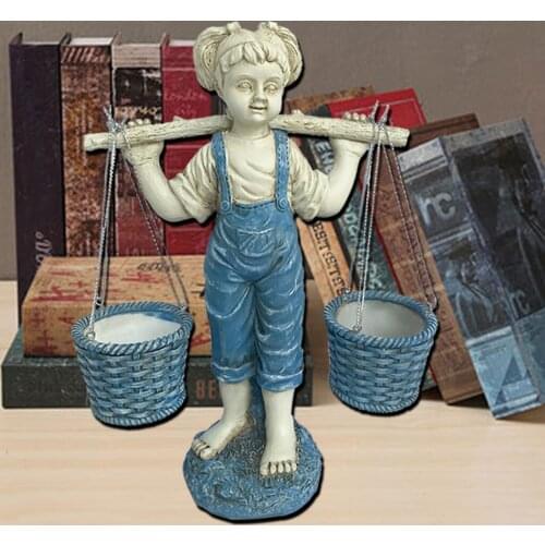Small Girls Garden Statue Landscape Figurines Flowerpot Basket Sculpture Lawn Patio Planter Flower Plant Lawn Yard