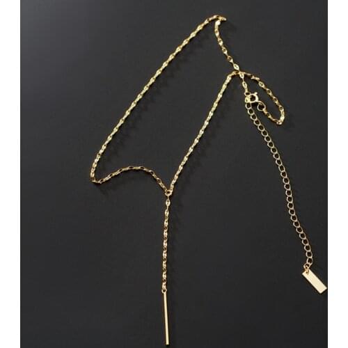 Minimalist Bar 925 Sterling Silver Lariat Y Necklace Choker A2283
