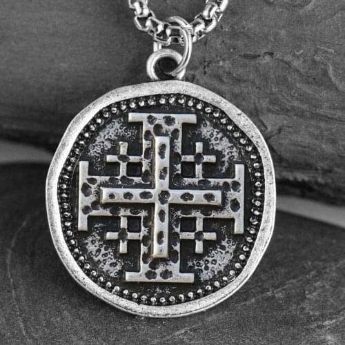 Mens Jerusalem Cross Necklace Vintage Crusaders Medieval Orthodox Pendant Templar Jewelry Dropships