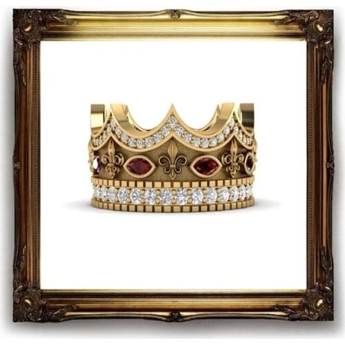 Mens Fashion 18 K gold Luxury Crown Ring Kings Symbol Engagement Ringainless Steel Rings Size 6 - 11