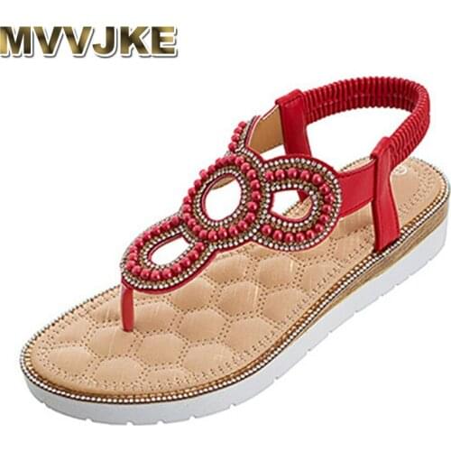 MVVJKE Summer New Bohemia Wedge Women Rhinestone Sandals Woman Thongs Vintage Women Beach Shoes