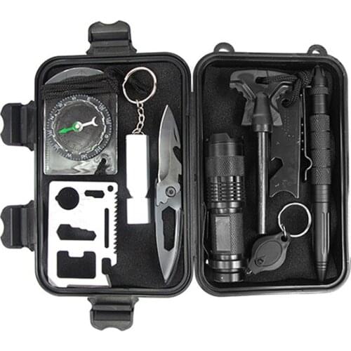 Survival Knife Set Military Outdoor Travel Mini Camping Tools SOS Emergency Multifunct Survive Wristband First Aid Kit Bag