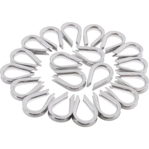 20 Pcs 304 Stainless Steel Wire Rope Cable Thimbles for Dia 2-8mm Cable Anti-rust Fishing Tools Fishing Tackle Boxes