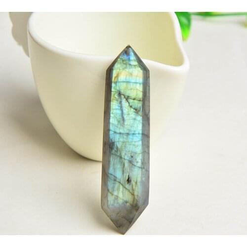 Natural Fluorite Quartz Crystal Stone Healing Amethyst Hexagonal Wand Point Blue Moonlight Labradorite Double-pointed Crystal
