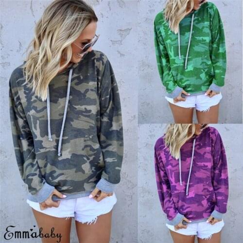 New Casual Women Cotton Autumn Hoodies Ladies Long Sleeve Camouflage Pullover Tops Sweatshirts