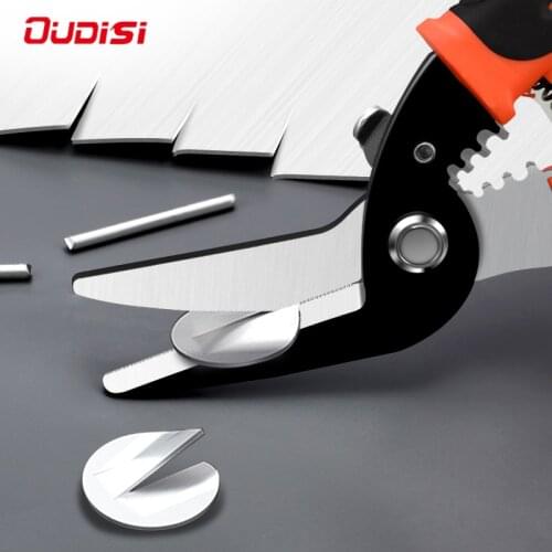OUDISI 8" Metal Sheet Shearing Multi-functional Tin Snips Straight Shears Bent Blade Cutter Household Hand Cutting Tool Scissors