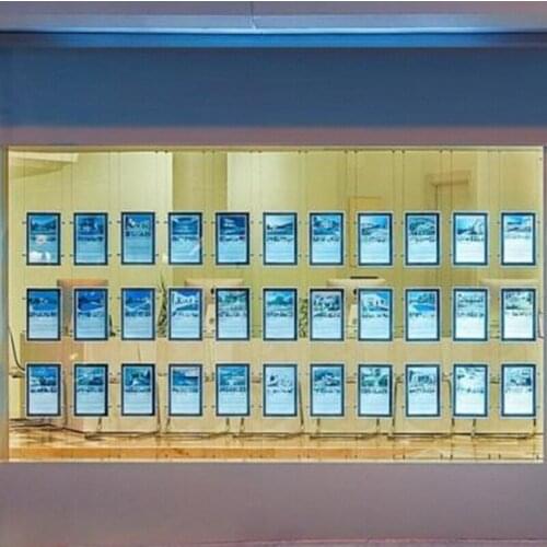 36PCS Single Sided A4 Portarit Cable Hanging Window Display System Kits Acrylic LED Back-lit Poster Frame for Real Estate Agent