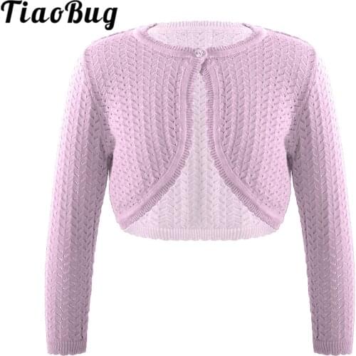 Girls Solid Hollow Knitted Bolero Long Sleeve Cardigan Tops Shrug Flower Girls Jackets Wedding Princess Outwear Shawl Kids Wrap