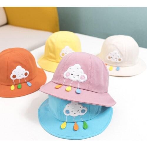 2021 Cute Clouds Raindrops Embroidery Bucket Hat Baby Sun Hat Kids Boy Girl Bucket Hat Children Panama Hat Beach Caps Beanie