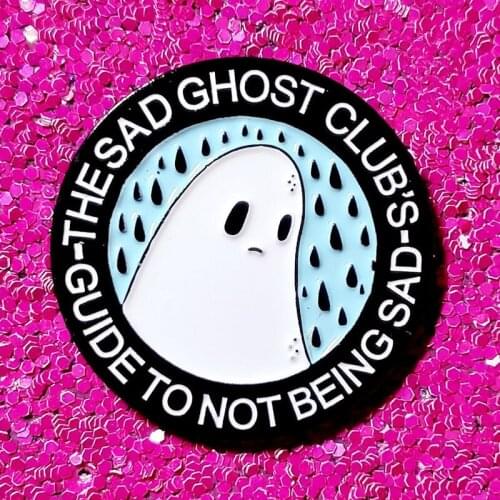 Sad Ghost Club Spooky Halloween Enamel Brooch Pin Backpack Hat Bag Jeans Jacket Lapel Pins Badges Fashion Jewelry Accessories